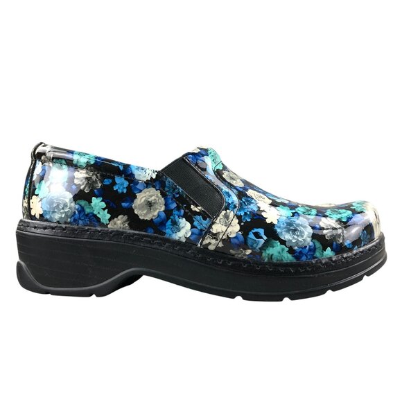 KLOGS Women's Size 11M Naples Black Blue White Floral Leather Slip On Work Clogs - Picture 1 of 16